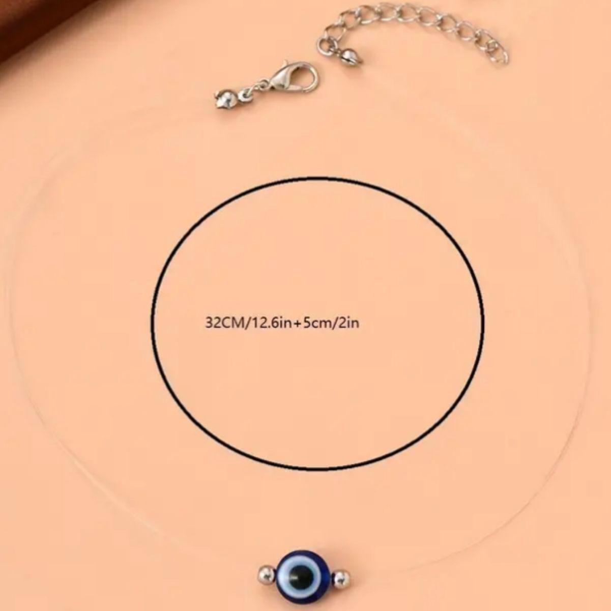 Women Minimalist Blue Enamel Evil Eye Pendant Necklace Transparent Fishing Line Beaded Choker Strand