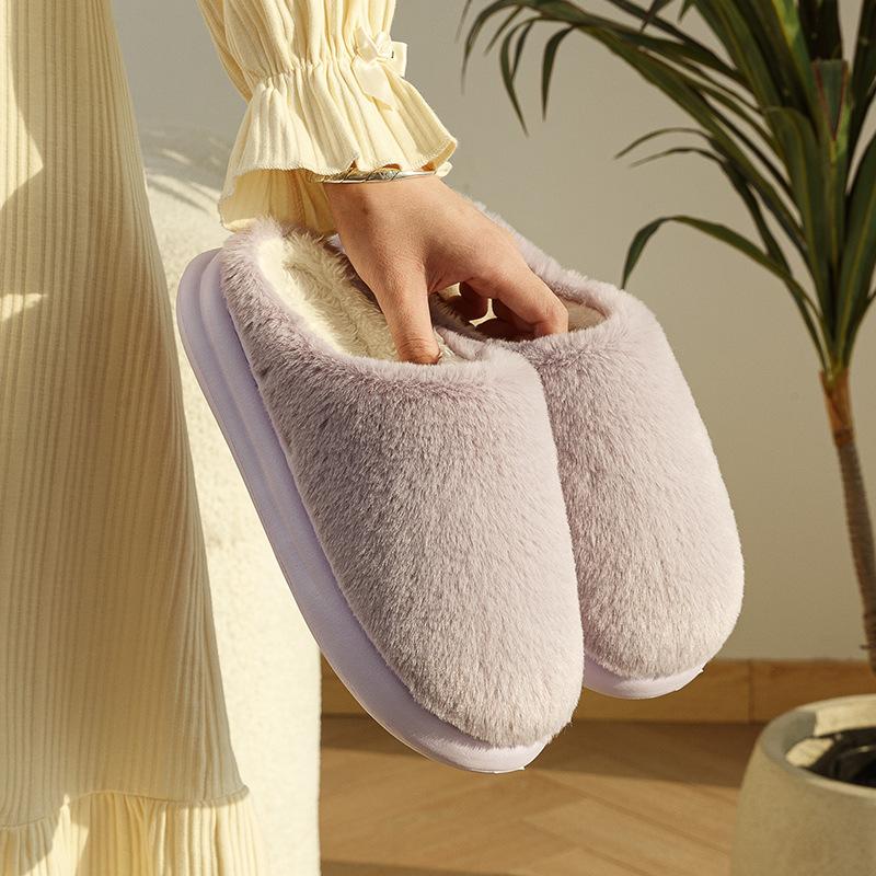 Mao Mao slippers autumn and winter 2025 new velvet warm home non-slip soft sole solid color shoes cotton mop