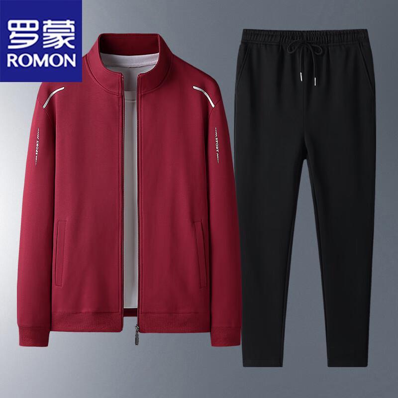 ROMON Men's Stand Collar Jacket & Trousers Set