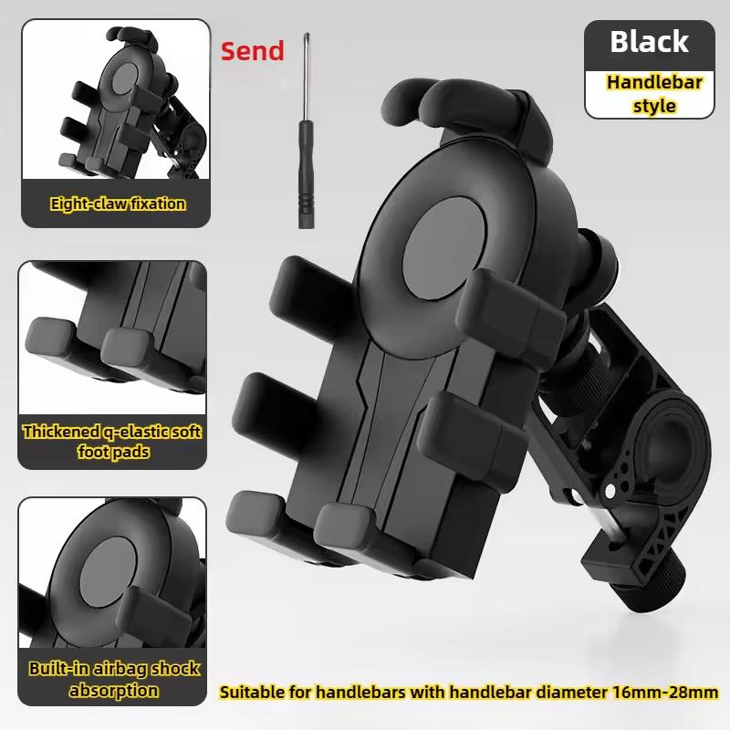 Anti-Shock Phone Mount 8-Point Claw Secure 360°Adjustable Rotatable Holder for Bike Motorcycle E-Bike for 4.7-7 Inch Smartphones