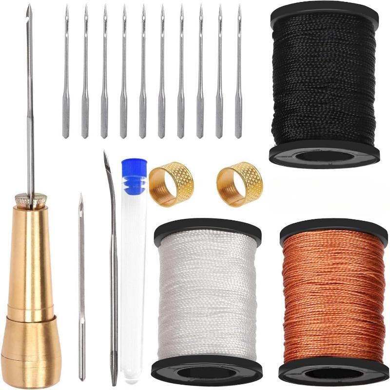 Diy Leather Sewing Kit Leather Sewing Awl Needle With Copper Handle Set Repairing Leather Shoes Sewing Tools Set