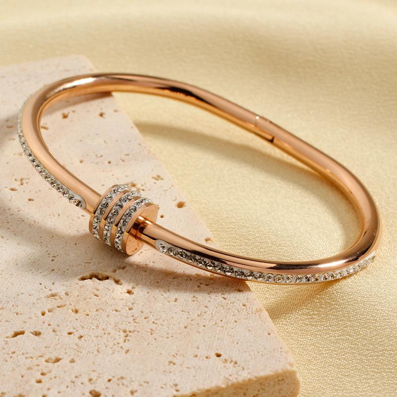 HtpweStainless Steel Small Waist Inlaid Zirconium Bracelet Women 18k Plated Couple Holiday Gift Bracelet Party Daily Zircon