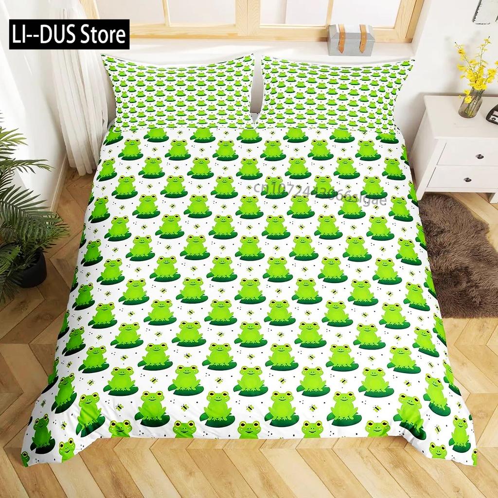 Frosch Bettbezug Set Niedlich Kawaii Cartoon Frosch Muster King Queen Größe Polyester Bettdeckenbezug Mit Kissenbezug Für Kinder Mädchen
