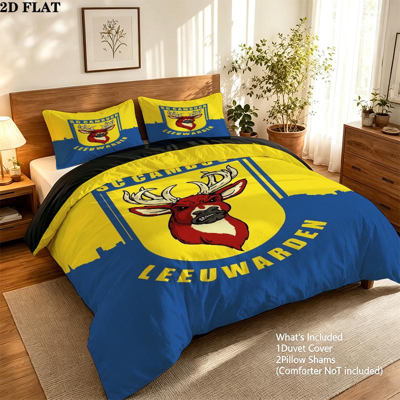 Sc Cambuur Pattern Bedding uilt Set uilt Cover Pillowcase Home Decoration Birthday Gift (1 * duvet cover + 2 * pillowcase without core)
