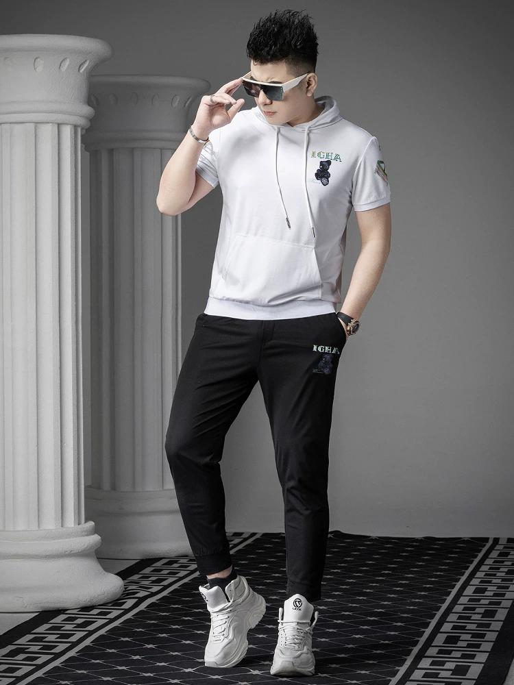 

Ozhouzhan 2025 New Short sleeve T-shirt Trousers Casual Set Summer Fashion Brand Hoodie Men s Two-piece Set 4XL оранжевый