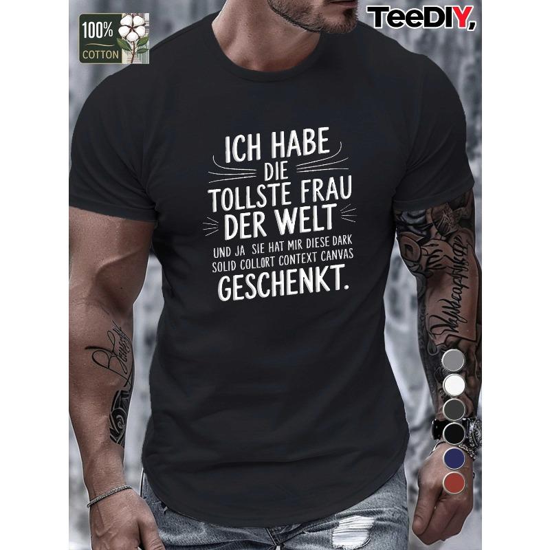 

Мужская футболка Comfort Fit из 100% хлопка с рукописной немецкой цитатой о лучшей жене. Свободный крой, стильная, повседневная, модная S чёрный