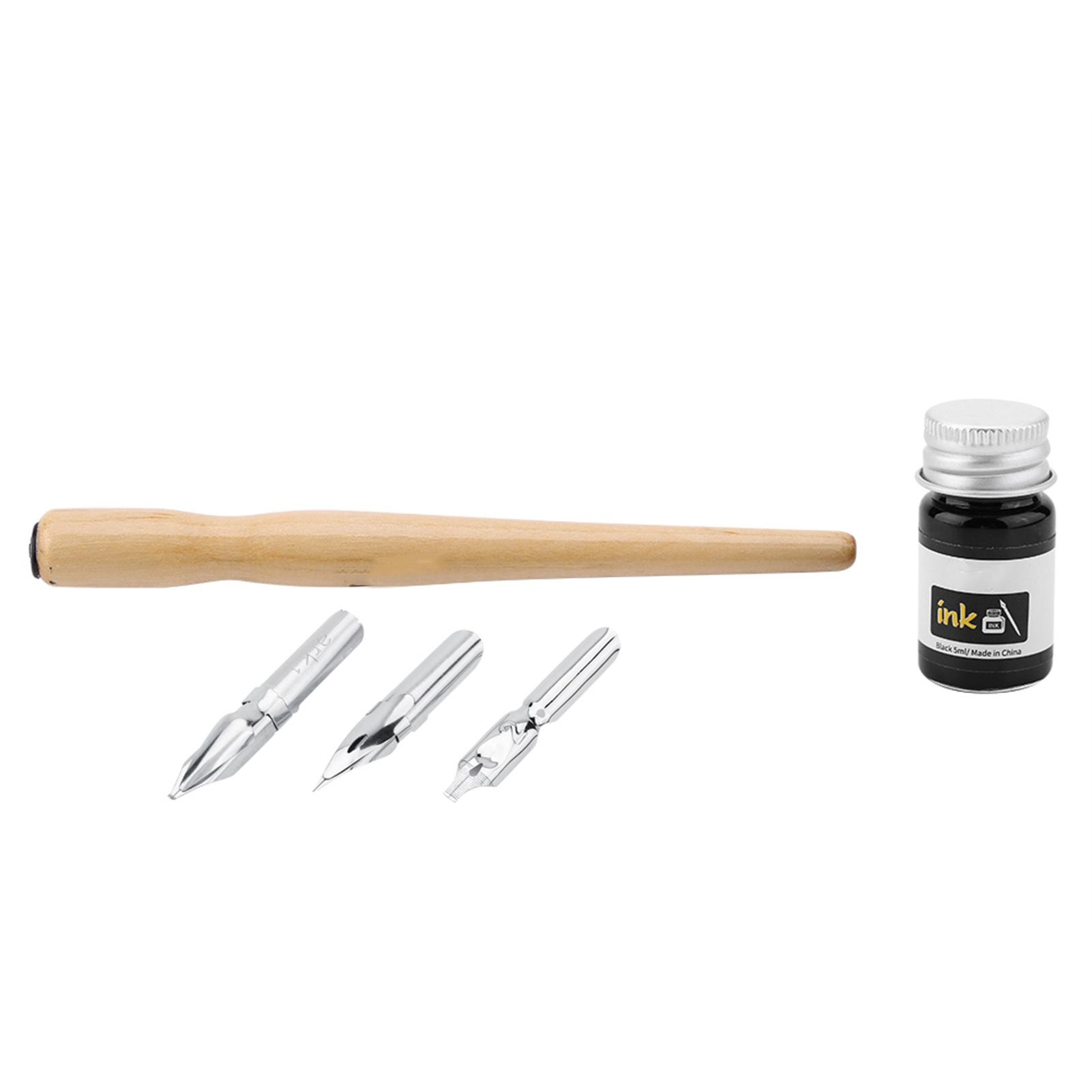

Comic Pen Set 3 Nibs 2 Mm Flat, Round, Wood Holder for Calligraphy Drawing Art, Beginners, 5 Ml Ink Capacity