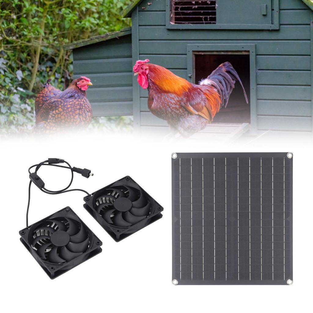Solar Exhaust Fan, 25W 3200RPM IPX7 Water Proof Solar Panel Dual Fan Kit with Aluminum Structure, for Shed Greenhouse Pet House Attic Ventilation