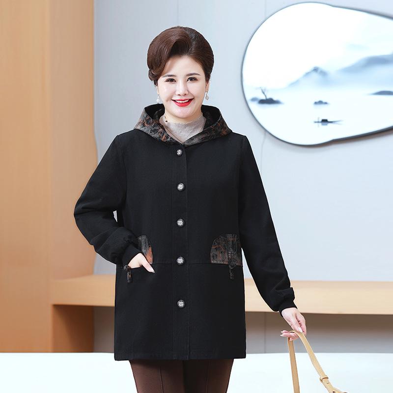 

Стильная джинсовая куртка большого размера для женщин среднего и пожилого возраста - Длинный рукав, Осенняя мода, Подходит до 200 цзинь 2XL чёрный