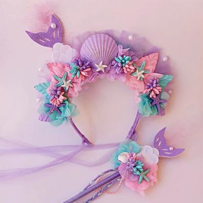 Purple Mermaid Headpiece Kids Hair Hoop Sequins Fairy Princess Angel Wand Sticks