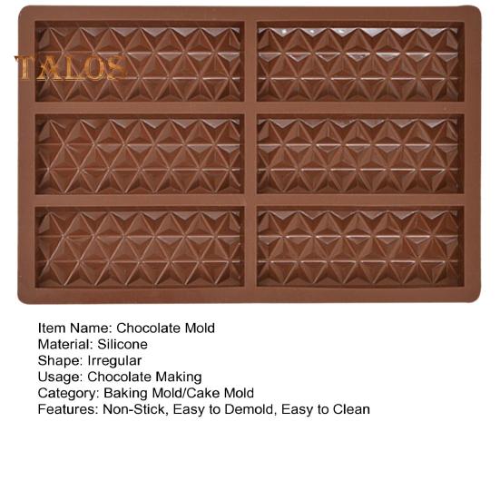 Molde de Chocolate de 6 cavidades, molde de barra de caramelo de silicona con forma Rectangular, molde antiadherente para gofres, tarta de queso, pudín, pastel, postre