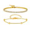 2pcs Stainless Steel Bracelets Set, Minimalist Elegant Bead Round Snake Chain Bracelet, Luxury Zircon Tennis Chain Wristband