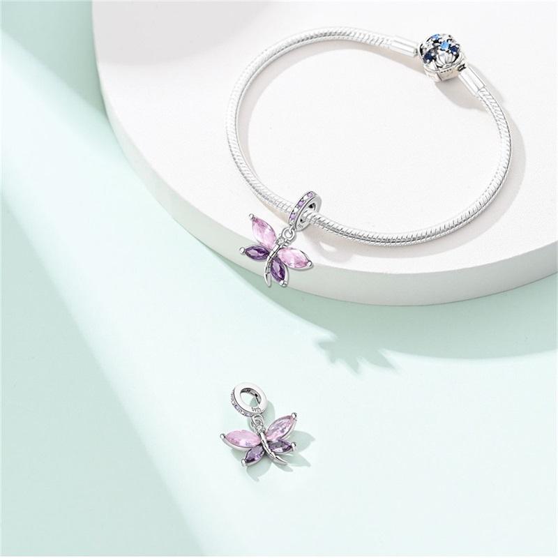 copper Color Gem Butterfly Luminous Firefly Purple Charm Bead Charms Pendants Compatible With 3mm Authentic Bracelets Do It Yourself Party Jewellery G