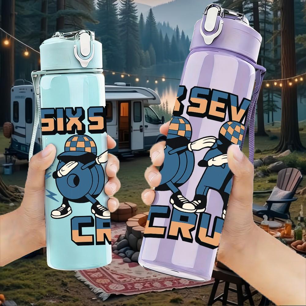 1PC Six Seven Bruh Robot Letter 750ml Color Plastic Sports Water Bottle Leakproof Flip Straw Lid Suitable for Sports Office Home Use