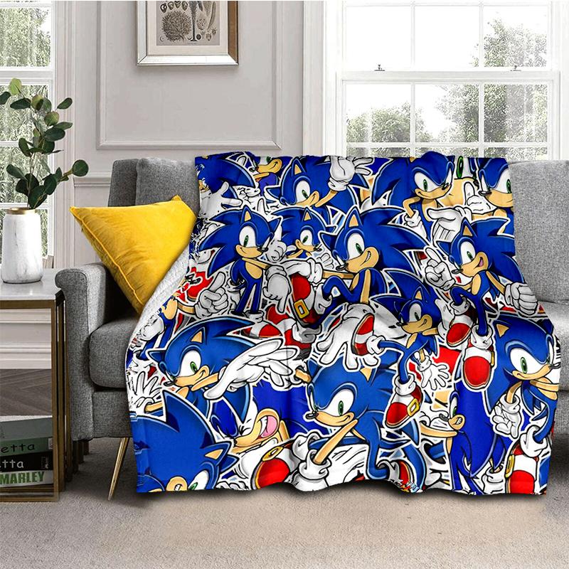 Fashion SSonic Cartoon Game Flannel Blanket Soft Warm Throw Blanket for Bedroom Living Room Bed Travel Camping Picnic Kid Gift