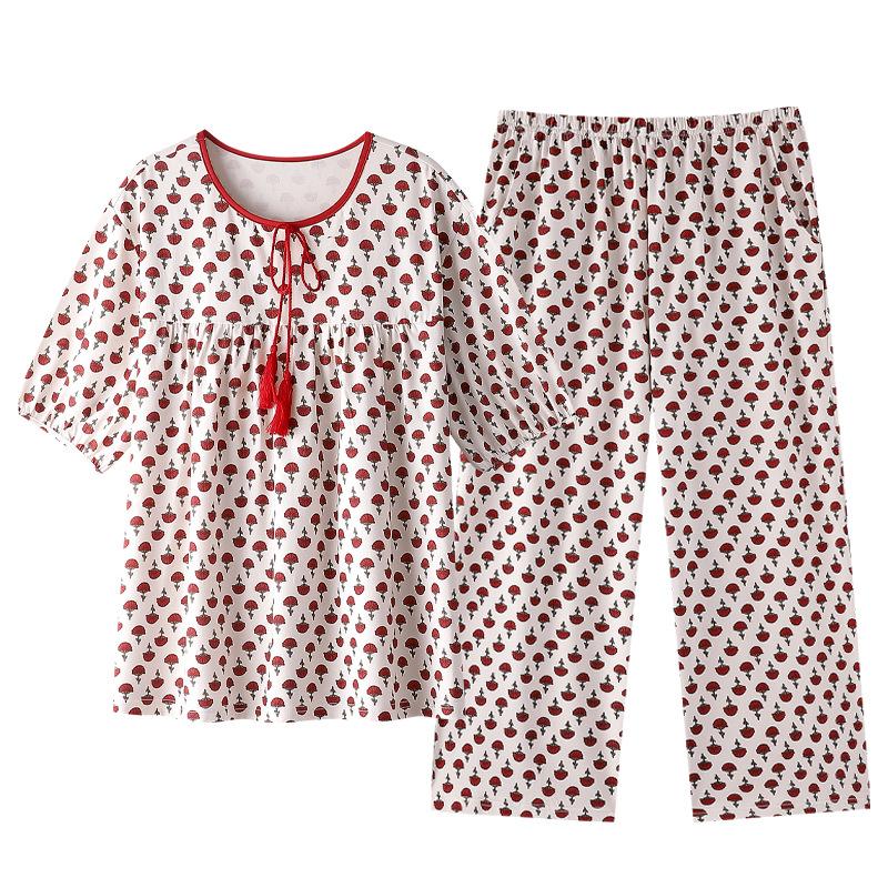 1011 new pajamas women's pajamas with chest pads summer cotton short-sleeved cropped pants thin summer women's loungewear