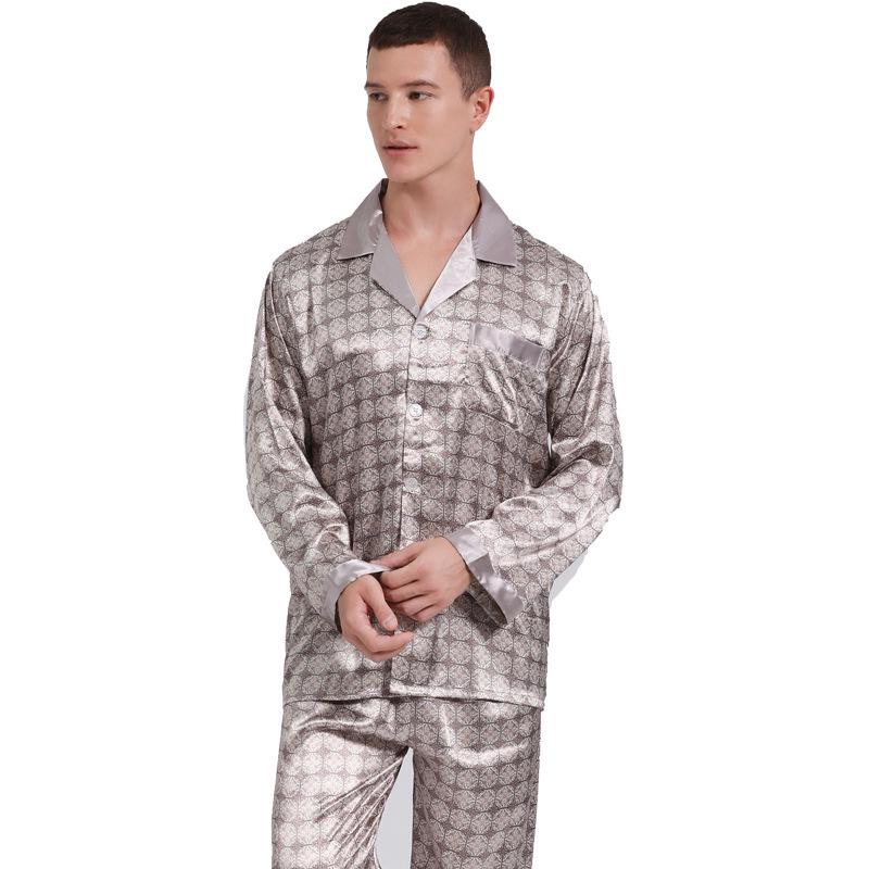 

Men s Silk Pajamas Set - Long Sleeve, Ice Silk, Spring/Summer, Plus Size European S
