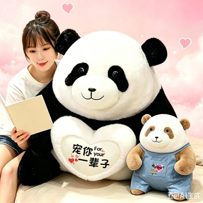 Kawaii Comfort Hug Heart Big Panda Plush Throw Pillow, Soft Fluffy Giant Panda Toy For Kids Baby Birthday Gift Decorate Room