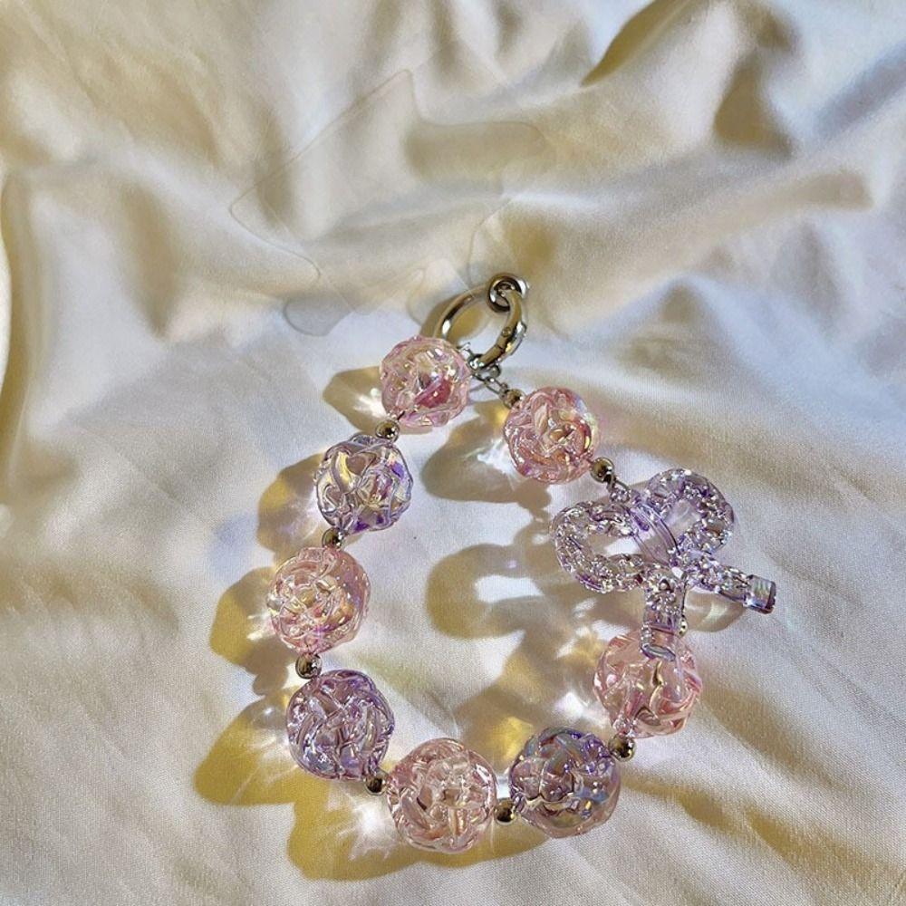 Bag Hanging Beaded Phone Chain Irregular Transparent Beads Pendant Sweet Candy Keychain Gifts