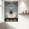 Vintage Airedale Terrier & Co. Bath Soap Metal Sign, Retro Clawfoot Tub with Soapy Bubbles Tin Sign for Home Bar Pub Wall Decor