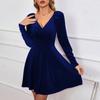 HNXC Women's Fashion Summer Spring Solid Color Print Long Sleeve V-Neck High Waist Casual Dresses