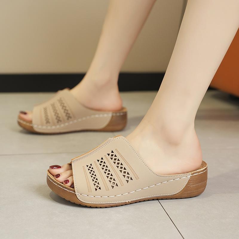 

2025 летние тапочки большого размера для женщин, одним словом, дышащие модные сандалии для поездок на работу, сандалии на каблуке с уклоном 43 хаки