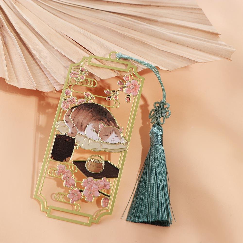 Cat Metal Reading Bookmark Flower Chinese Style Bookmarks Hollowed Cat Bookmark  Book Lovers