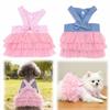 Bow Decoration Pet Dog Dress Polyester Striped Pet Dress New Puppy Mesh Skirt Spring Summer Wear
