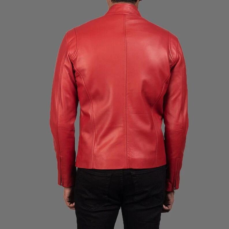 Red Stylish Handmade  Leather Genuine Lambskin Jacket Handmade Party Wear Jacket