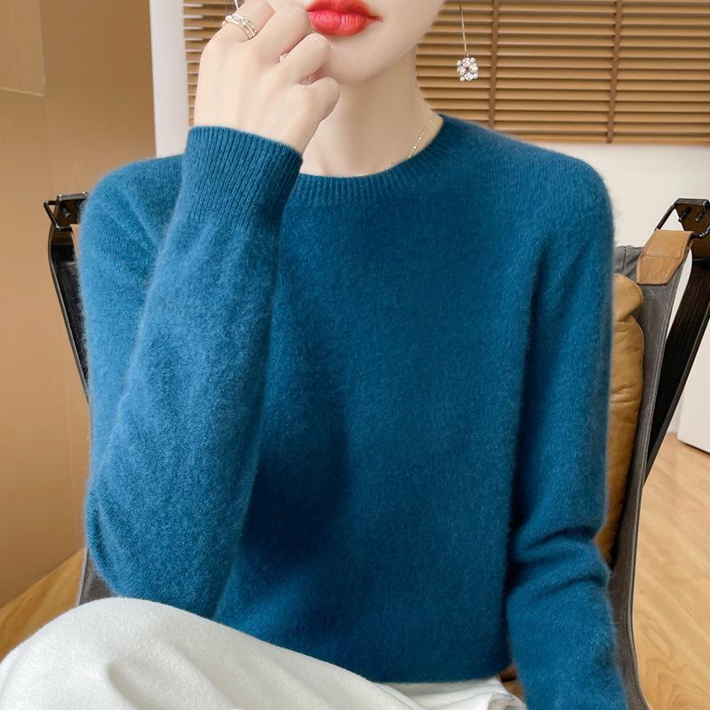 TIFICY Women's Fashion Casual Fall Winter Solid Color Print Long Sleeve O-Neck Sweaters