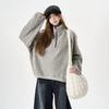 Autumn Winter Stand Collar Loose Casual Zipper Sweatshirt Women Vintage Simple All-match Pullovers Top
