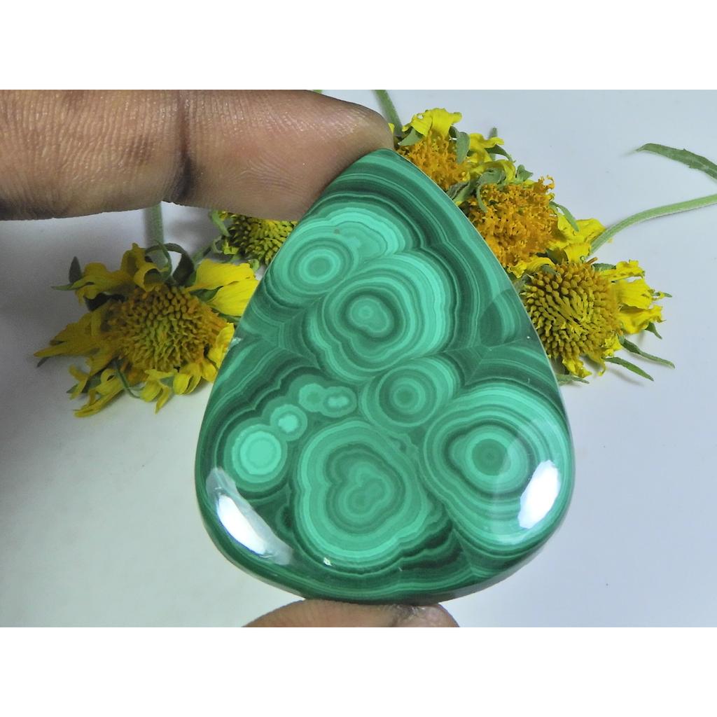 AA++ Natural Green Malachite Pear Cabochon Loose Gemstone 38X50X04MM 109Cts. D-68