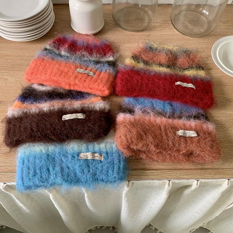 Thick Woolen Knitted Scarf Autumn Winter Rainbow Color Block Striped Versatile Anti-Cold Shoulder Wrap Scarf