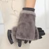 Thickened Suede Touch Screen Gloves Detachable Lining Riding Gloves Faux Fur Gloves  for Women