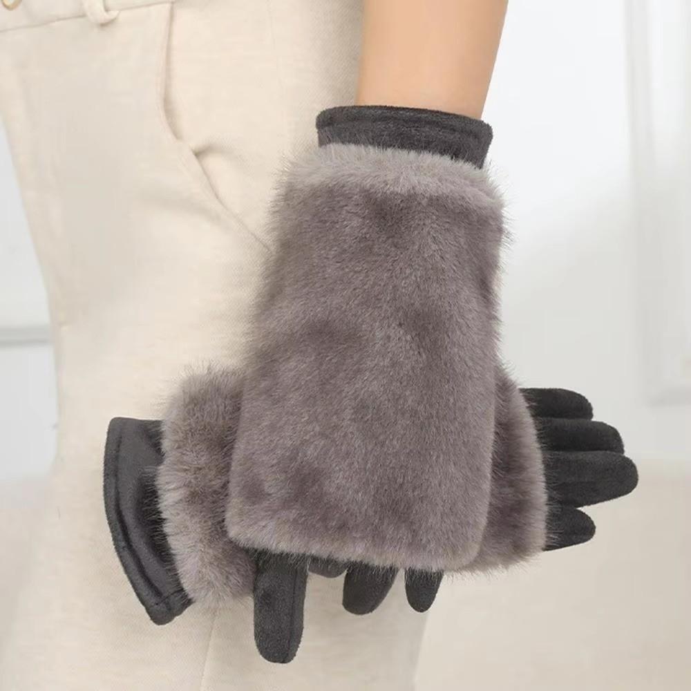 Thickened Suede Touch Screen Gloves Detachable Lining Riding Gloves Faux Fur Gloves for Women