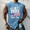Men's Sleeveless Casual Tank Top Loose Fit Muscle Shirt Labor Day Print Crew Neck Comfortable Summer Workout Apparel