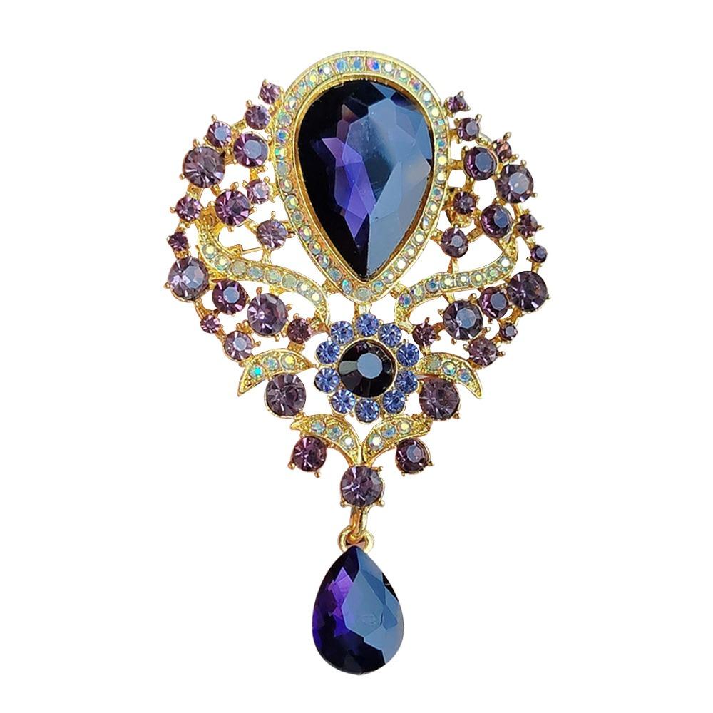 

Clear Crystal Bridal Brooch Flower Design Teardrop Brooch Trendy Dangle Brooch Bridal Bouquet