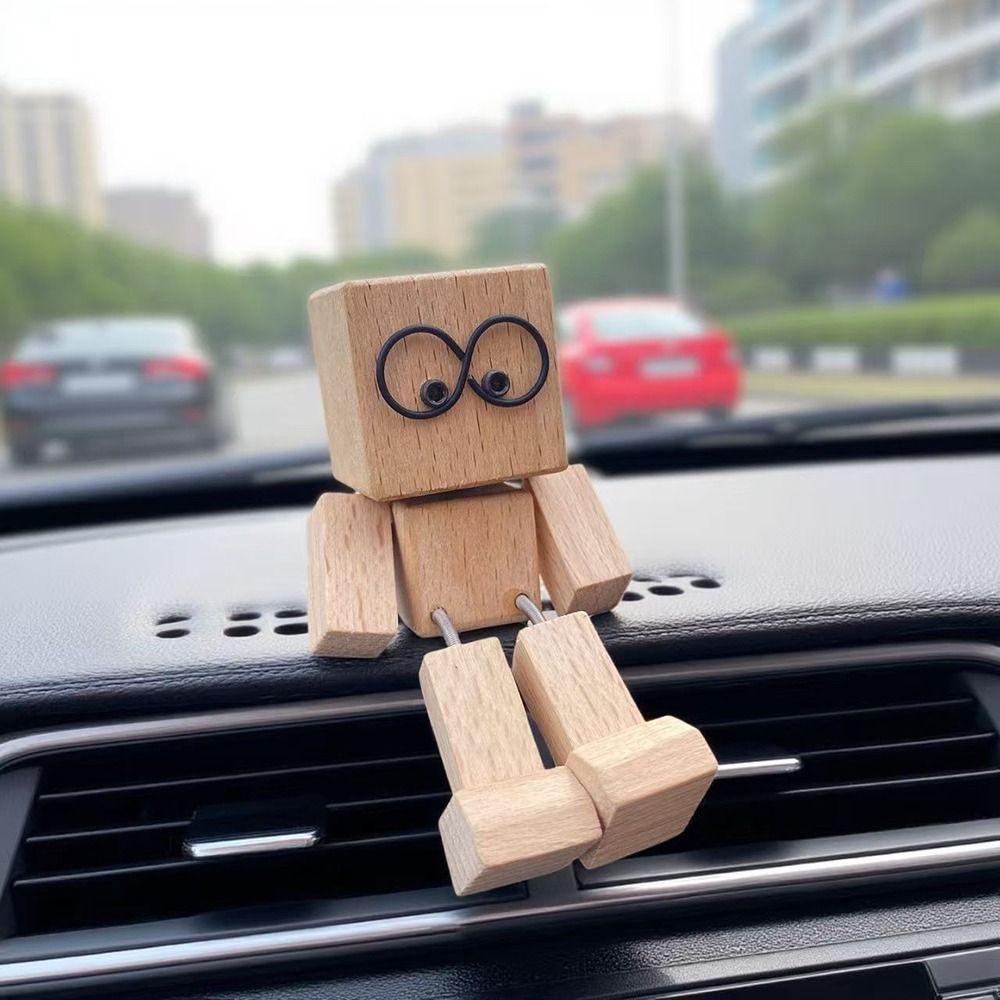 Mini Size Car Ornaments Leg Shaking Feature Wooden Doll Car Doll Decoration Car Dashboard