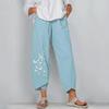 European & American Summer Casual Loose Cotton Linen Butterfly Print Wide-Leg Pants for Women 3199