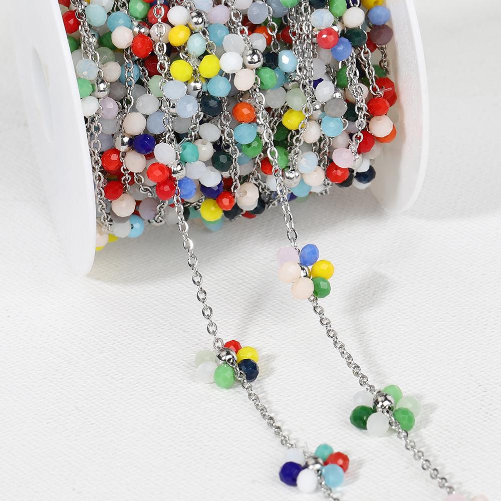 1Meter Stainless Steel Mix Color Plastic Flower Satellite Beaded Chains for Jewelry Making DIY Necklace Bracelet Accessories
