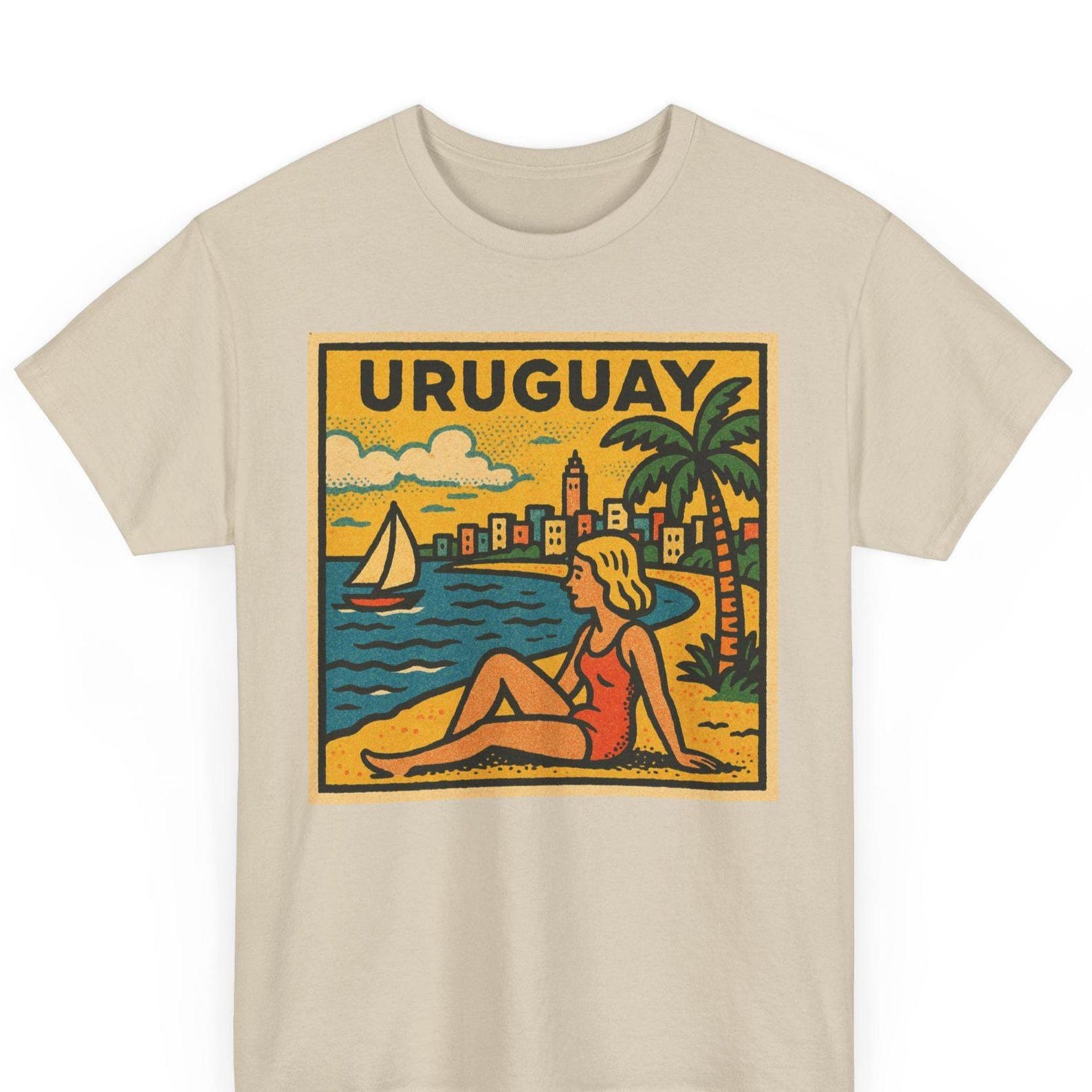 Uruguay Retro Comic T-Shirt: Montevideo Skyline, South America Travel S