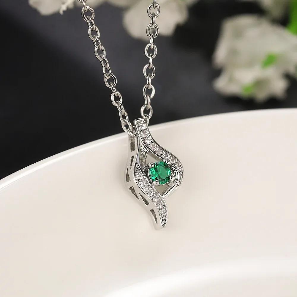 

Fashion Girls Pendant Necklace Bright Green Crystal Stone Wedding Anniversary Statement Jewelry For Women Wholesale