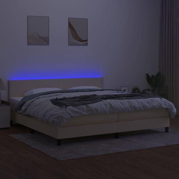 Sommier à lattes avec matelas - Maison Exclusive - 200x200cm - Tissu Crème - LED Colorée