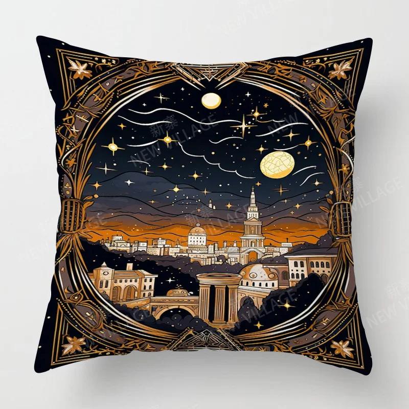 Modern Simple Pillow Case Short Plush Living Room Cafe Sofa Multi-Scene Suitable Landscape Illustration Cushion Cover
