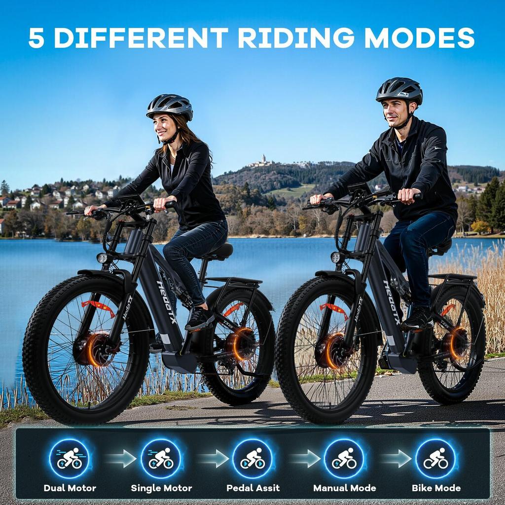 Elektrické kolo Všestranné Hedatx 500W x 2 Motor E-kolo pro dospělé 48V 19,2AH Plné odpružení Maximální rychlost 45 km/h 7 rychlostí TX29