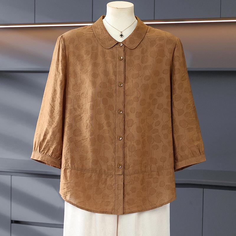 Elderly Women's Summer Lapel Shirt, Seven-Sleeve Design