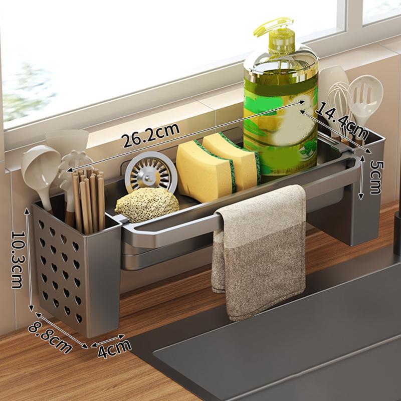 

Подставка для раковины с контейнером для палочек для еды, органайзер для кухонной раковины, сушилка, мыльница, подставка для губок для мытья посуды, стойка для хранения кухонной раковины серый