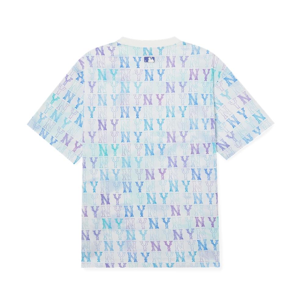 MLB Casual Straight Fit Round Neck Printed American Vintage Floral Gradient All Over Embroidered Logo Dopamine Short Sleeve T-Shirt 3ATSM2033-50WHS