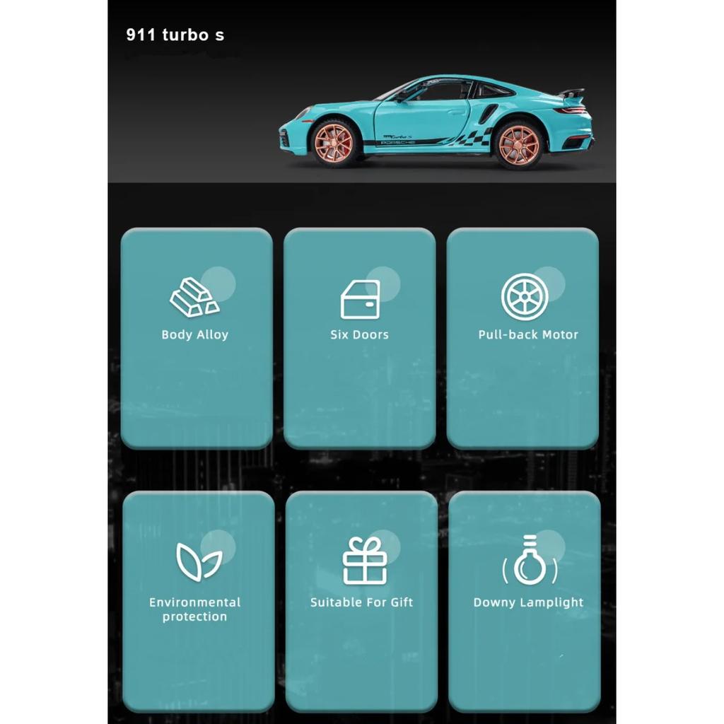 1/24 Porsches 911 TARGA TURBO S Alloy Racing Car Model Diecasts Simulation Metal Toy Car Model Sound Light Collection Gift