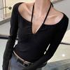 VAYLA Korean Sexy T Shirt Women Vintage Streetwear Solid Bandage Top Harajuku Fairycore Shirts Long Sleeve Tees